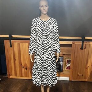 Banana Republic Black and White Zebra Long Sleeve Dress